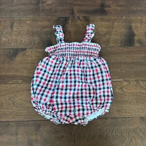 Janie and jack Girls 3-6 Months Bubble Romper Summer Red White Blue Check